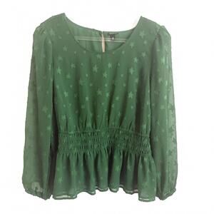 Torrid | Women’s Long Sleeve Kelly Green Gathered Waist Star Blouse Size 3X